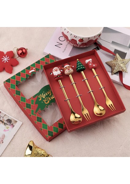 2024 Noel Çatal ve Kaşık Seti Altın Kaşık Çatal Paslanmaz Çelik Yaratıcı Sofra Takımı Bebek Dekorasyonu Meyve Çatalı Kahve Kaşığı (Yurt Dışından) modelleri