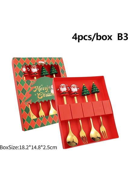 2/4/6 Adet Noel Çatal ve Kaşık Seti Paslanmaz Çelik Yaratıcı Sofra Takımı Kahve Çay Tatlı Çatal ve Kaşık Hediye Seti (Yurt Dışından)