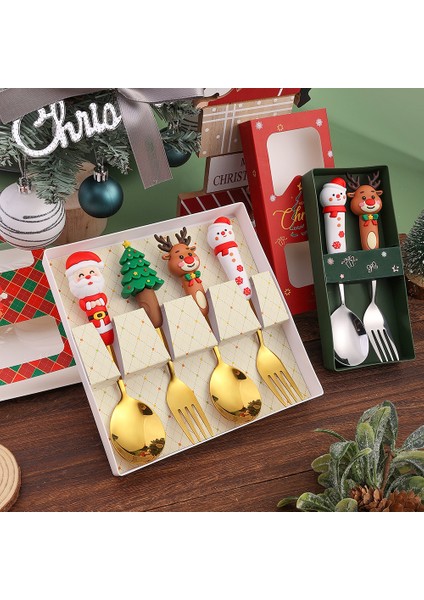 (2/4/6 Parça) Noel Kaşık ve Çatal Seti Paslanmaz Çelik Yaratıcı Sofra Takımı Kahve Çay Tatlı Kaşık ve Çatal Zarif Hediye Seti (Yurt Dışından) fiyatları