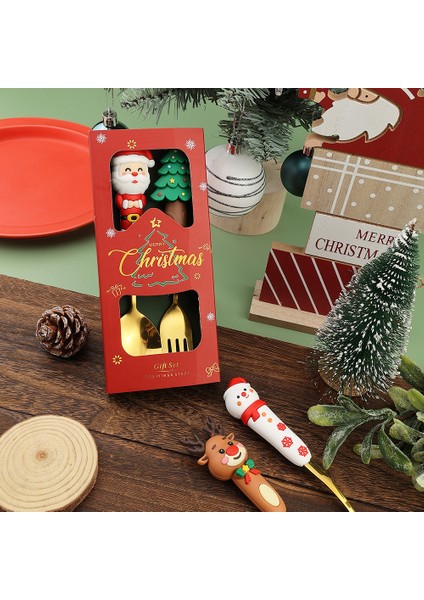 (2/4/6 Parça) Noel Kaşık ve Çatal Seti Paslanmaz Çelik Yaratıcı Sofra Takımı Kahve Çay Tatlı Kaşık ve Çatal Zarif Hediye Seti (Yurt Dışından) modelleri