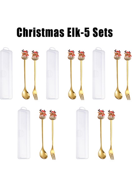 Paslanmaz Çelik Noel Tatlı Çatal Seti Sevimli Bebek Tatlı Kaşığı Karikatür Sofra Takımı Meyve Çatalı Taşınabilir Kahve Kaşığı Çatal Bıçak Takımı (Yurt Dışından)
