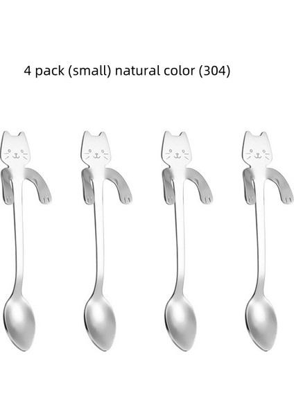 2/4 Adet Set 304 Paslanmaz Çelik Kedi Kaşığı Yaratıcı Karikatür Asılı Kenar Kaşığı Sevimli Kahve Kaşığı Altın Kaplama Karıştırma Kaşığı (Yurt Dışından)
