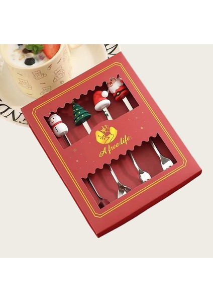 2/4/6 Adet Noel Çatal ve Kaşık Seti Paslanmaz Çelik Yaratıcı Sofra Takımı Kahve Çay Tatlı Çatal ve Kaşık Hediye Seti (Yurt Dışından)