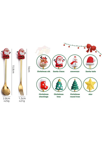 2 Adet Noel Hediyesi Gri Kaşık Çatal Seti Taşınabilir Paslanmaz Çelik Sofra Takımı Tatlı Sofra Takımı Tatil Atmosferi Sofra Takımı (Yurt Dışından) fırsatları