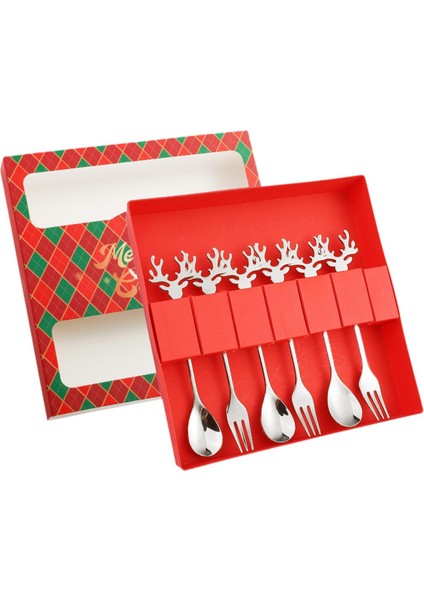 6 Parça Noel Kaşık Çatal Seti Çatal Bıçak Takımı Tatlı Çatal ve Kaşıkları Çatal Bıçak Takımı Paslanmaz Çelik Çay Partisi Ev Pastası Hediye (Yurt Dışından)
