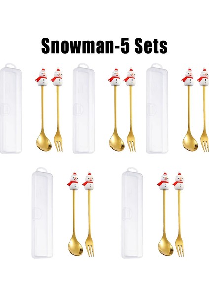 Şık Karikatür Gümüş Eşya Hediye Seti Paslanmaz Çelik Altın Noel Çay Kahve Kaşığı ve Çatal Bıçak Takımı Noel Hediye Kutusu ile (Yurt Dışından)