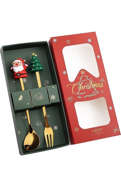 2/4/6 Adet Noel Çatal ve Kaşık Seti Paslanmaz Çelik Yaratıcı Sofra Takımı Kahve Çay Tatlı Çatal ve Kaşık Hediye Seti (Yurt Dışından) modelleri