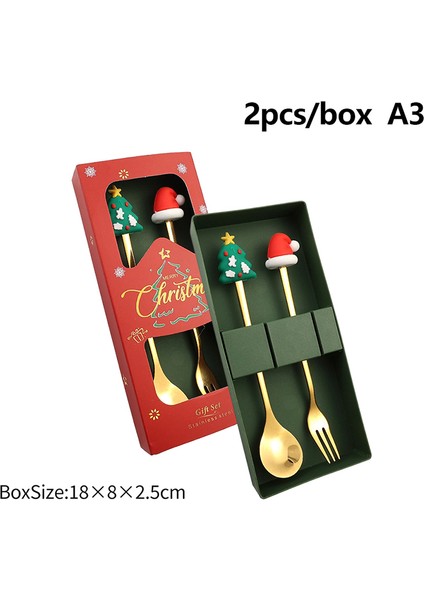 2/4/6 Adet Noel Çatal ve Kaşık Seti Paslanmaz Çelik Yaratıcı Sofra Takımı Kahve Çay Tatlı Çatal ve Kaşık Hediye Seti (Yurt Dışından)