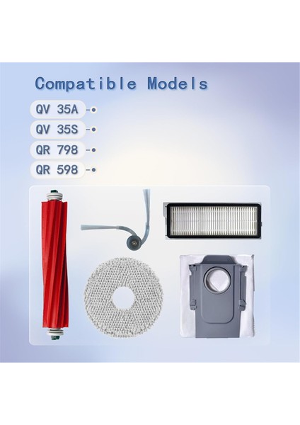 Roborock Qv 35A, Qv 35S, Qr 798, Qr 598 Robot Süpürge ile Uyumlu Yedek Aksesuar Seti (Yurt Dışından)