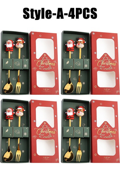 10 Paket Noel Kaşık ve Çatal Seti Paslanmaz Çelik Yaratıcı Sofra Takımı Kahve Çay Tatlı Kaşık ve Çatal Zarif Hediye Seti (Yurt Dışından)