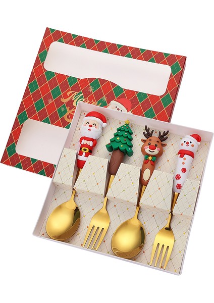 (2/4/6 Parça) Noel Kaşık ve Çatal Seti Paslanmaz Çelik Yaratıcı Sofra Takımı Kahve Çay Tatlı Kaşık ve Çatal Zarif Hediye Seti (Yurt Dışından)