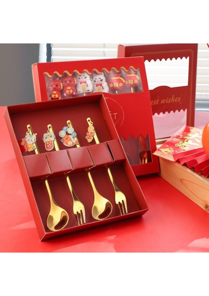4/6 Adet Çin Yeni Yılı Kaşık Çatal Seti Altın Gümüş Paslanmaz Çelik Sofra Takımı Zarif Kahve Çay Kaşığı Tatil Partisi Dekoru (Yurt Dışından) fırsatları