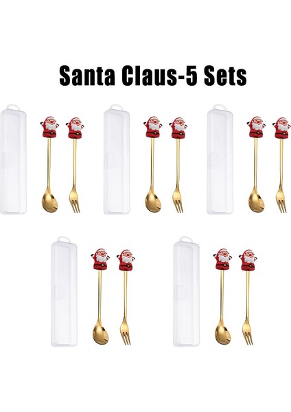 Şık Karikatür Gümüş Eşya Hediye Seti Paslanmaz Çelik Altın Noel Çay Kahve Kaşığı ve Çatal Bıçak Takımı Noel Hediye Kutusu ile (Yurt Dışından)
