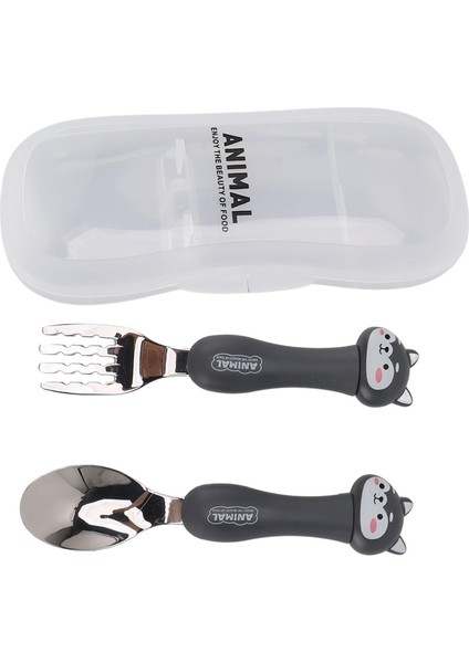 Paslanmaz Çelik Karikatür Çatal ve Kaşık Seti Bebek Beslenmesi Taşınabilir Hayvan Sofra Takımı Eğitim Gereçleri (Yurt Dışından)