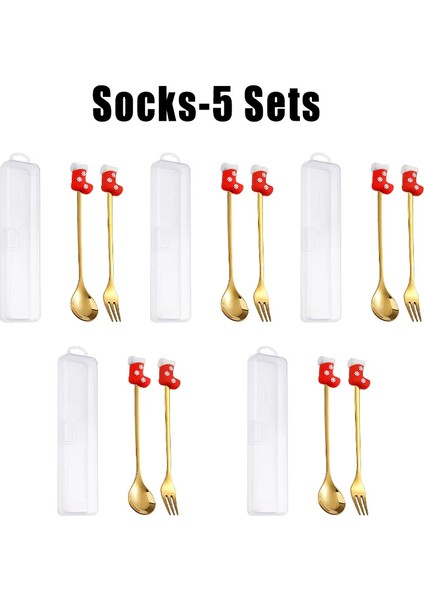 Yeni Paslanmaz Çelik Noel Sofra Takımı Yaratıcı Bebek Kahve Karıştırma Kaşığı Meyve Çatalı Noel Hediye Kutusu Kaşık Çatal Seti (Yurt Dışından)