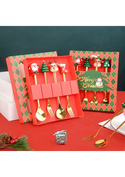 4 Adet Noel Kahve Kaşık Çatal Seti Elk Noel Çatal Bıçak Takımı Ağaç Dekoru Tatlı Kepçesi Meyve Çatalı Kahve Kaşığı Noel Hediyeleri (Yurt Dışından) fırsatları