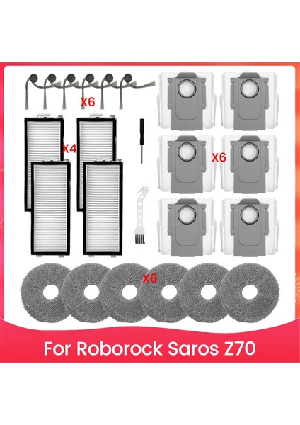Saros Z70 Robot Süpürge Aksesuar Seti Yedek Parçalar Hepa Filtre Paspas Bezleri Toz Torbası Yan Fırça (Yurt Dışından)