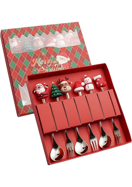 2/4/6 Adet Noel Çatal ve Kaşık Seti Paslanmaz Çelik Yaratıcı Sofra Takımı Kahve Çay Tatlı Çatal ve Kaşık Hediye Seti (Yurt Dışından) fiyatları