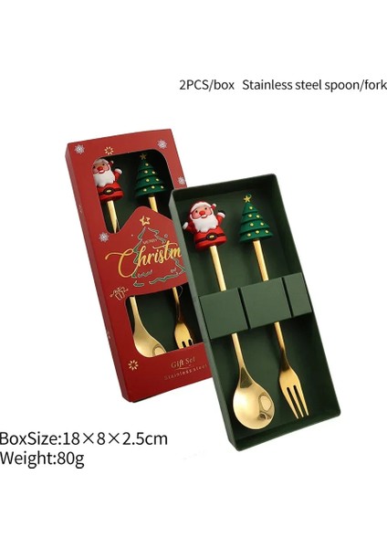 2/4/6 Parça Noel Çatal ve Kaşık Seti Paslanmaz Çelik Yaratıcı Sofra Takımı Kahve Çay Tatlı Çatal ve Kaşık Hediye Seti (Yurt Dışından)