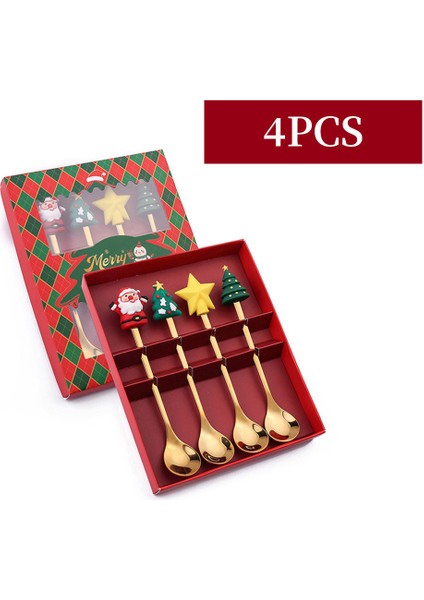 6/4 Adet Noel Hediyesi Altın Kaşık Çatal Seti Elk Noel Ağacı Süslemesi Tatlı Kepçesi Meyve Çatalı Kahve Kaşığı Şenlikli Çatal Bıçak Takımı (Yurt Dışından)