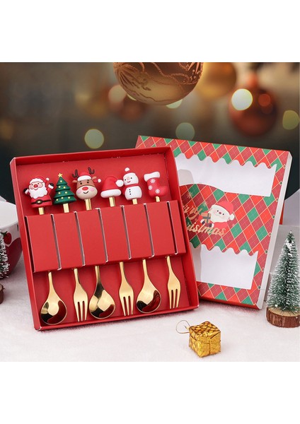 6/4 Adet Noel Hediyesi Altın Kaşık Çatal Seti Elk Noel Ağacı Süslemesi Tatlı Kepçesi Meyve Çatalı Kahve Kaşığı Şenlikli Çatal Bıçak Takımı (Yurt Dışından) fiyatları