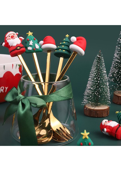 6/4 Adet Noel Hediyesi Altın Kaşık Çatal Seti Elk Noel Ağacı Süslemesi Tatlı Kepçesi Meyve Çatalı Kahve Kaşığı Şenlikli Çatal Bıçak Takımı (Yurt Dışından) fırsatları