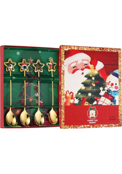 4 Adet Yaratıcı 410 Paslanmaz Çelik Noel Kaşığı Noel Ağacı Süsleme Meyve Çatalı Noel Tatlı Kaşığı Elk Kahve Kaşığı (Yurt Dışından) fiyatları