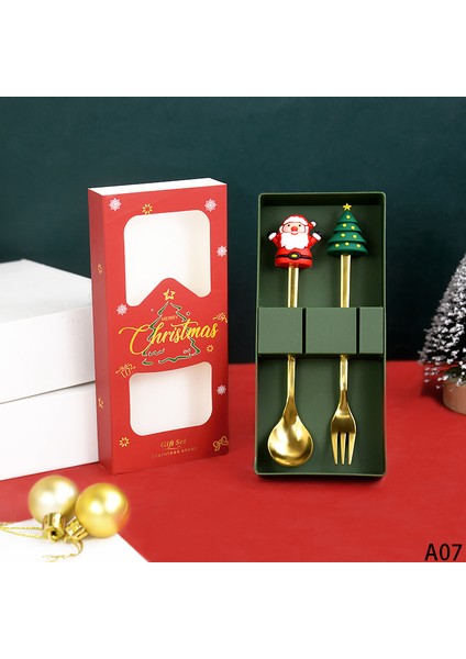 4 Adet Noel Kahve Kaşık Çatal Seti Elk Noel Çatal Bıçak Takımı Ağaç Dekoru Tatlı Kepçesi Meyve Çatalı Kahve Kaşığı Noel Hediyeleri (Yurt Dışından)