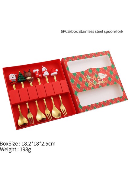 2/4/6 Parça Noel Çatal ve Kaşık Seti Paslanmaz Çelik Yaratıcı Sofra Takımı Kahve Çay Tatlı Çatal ve Kaşık Hediye Seti (Yurt Dışından)