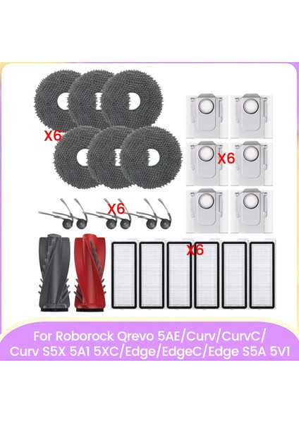 Roborock Qrevo Edge/qrevo Edge S5A Yedek Parçaları Ana Yan Fırça Hepa Filtre Toz Torbası Paspas Bezi Verimli Temizlik (Yurt Dışından)