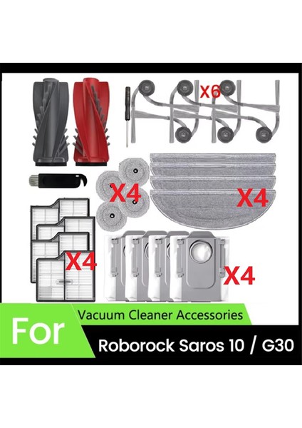 Roborock Saros 10 / G30 Robot Süpürge Için 26 Adet Yedek Kit Ana Yan Fırça Hepa Filtreler Paspas Bezleri Toz Torbaları (Yurt Dışından)