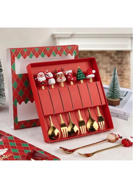 (2/6 Parça) Noel Kaşık ve Çatal Seti Paslanmaz Çelik Yaratıcı Sofra Takımı Kahve Çay Tatlı Kaşık ve Çatal Zarif Hediye Seti (Yurt Dışından) fiyatları