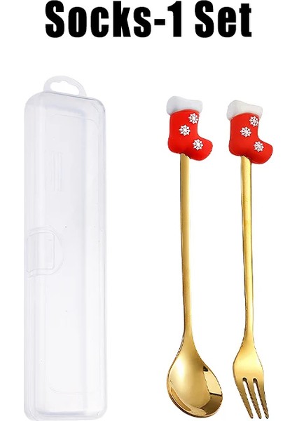 Şık Karikatür Gümüş Eşya Hediye Seti Paslanmaz Çelik Altın Noel Çay Kahve Kaşığı ve Çatal Bıçak Takımı Noel Hediye Kutusu ile (Yurt Dışından)