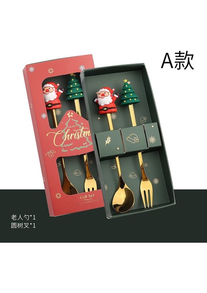 Adet Noel Çatal ve Kaşık Seti Paslanmaz Çelik Yaratıcı Sofra Takımı Kahve Çay Tatlı Çatal ve Kaşık Hediye Seti (Yurt Dışından)