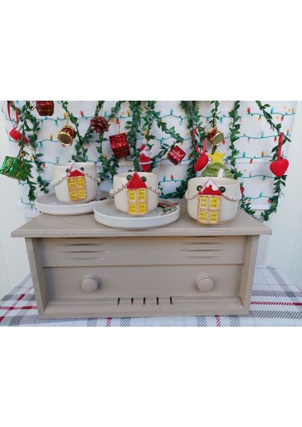 El yapımı yeni yıl temalı kırmızı kalp detaylı şık kahve fincanı fiyatları