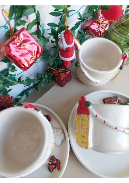 El yapımı yeni yıl temalı kırmızı kalp detaylı şık kahve fincanı indirimleri
