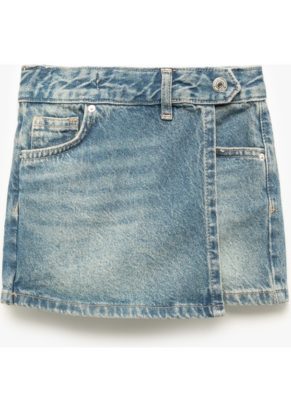 Cep Detaylı Pamuklu Denim Şort Etek
