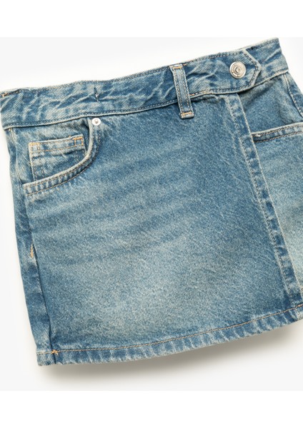 Cep Detaylı Pamuklu Denim Şort Etek