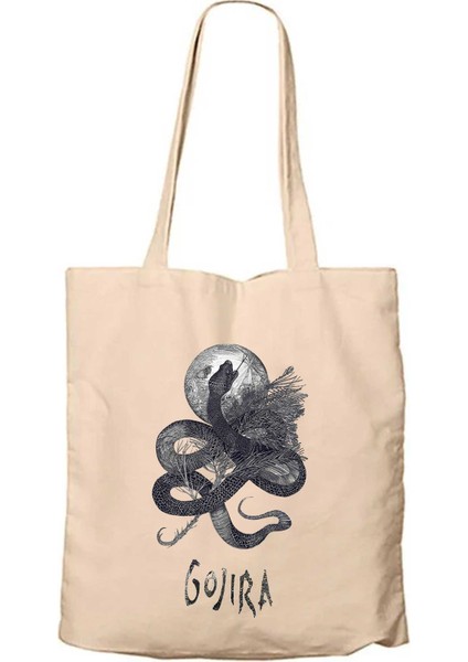 Gojıra Snake And Moon Krem Kanvas Bez Çanta