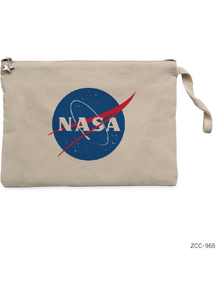 Nasa Logo Krem Clutch Astarlı Cüzdan / El Çantası