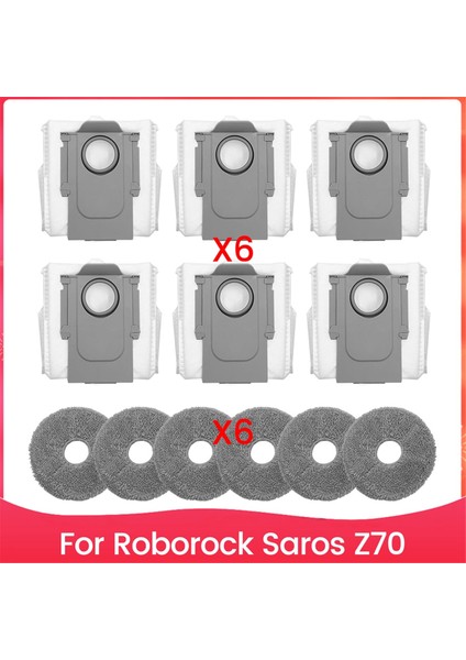 Roborock Saros Z70 Robot Süpürge Yedek Parçaları Için Paspas Bezi Toz Torbası Kitleri, 6 Paspas Bezi 6 Toz Torbası (Yurt Dışından)