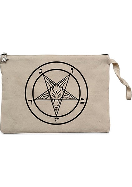 Baphomet Logo 2 Krem Clutch Astarlı Cüzdan / El Çantası