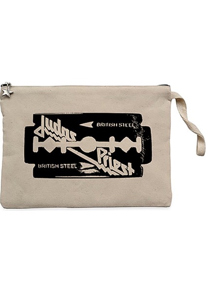 Judas Priest Black Steel Krem Clutch Astarlı Cüzdan / El Çantası