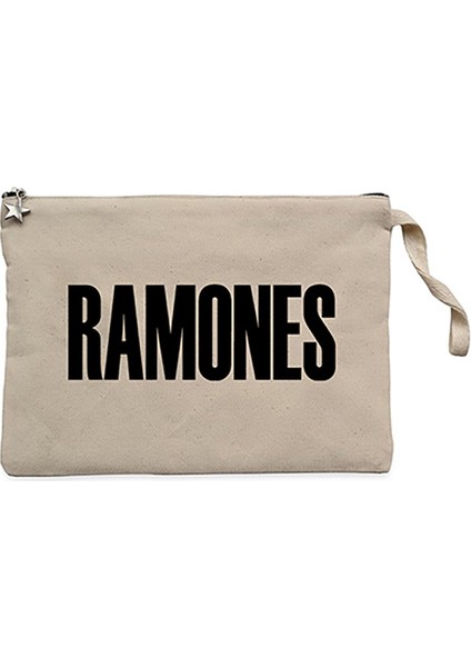 Ramones Text Krem Clutch Astarlı Cüzdan / El Çantası