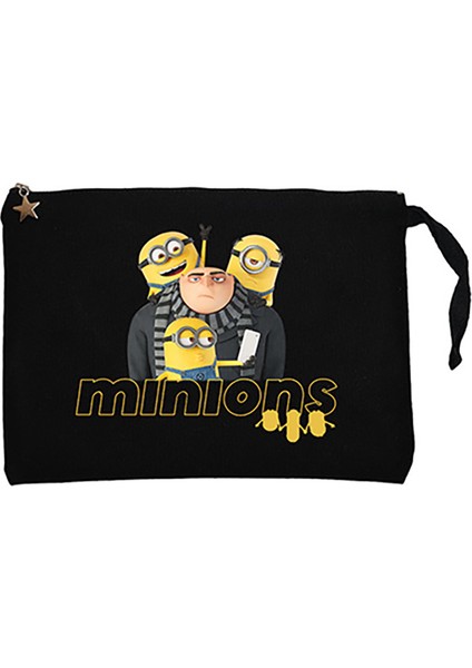 Minions Selfie Siyah Clutch Astarlı Cüzdan / El Çantası