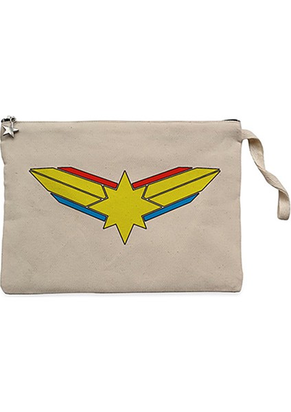 Captain Marvel Logo Krem Clutch Astarlı Cüzdan / El Çantası