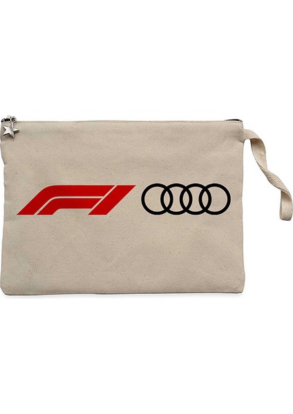 F1 Audi Logo Krem Clutch Astarlı Cüzdan / El Çantası
