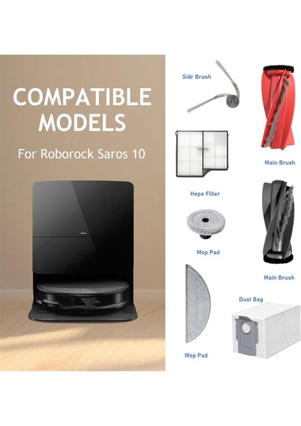 Roborock Saros 10 Robot Süpürge Aksesuarları Yedek Parçalar Silindir Ana Fırça Hepa Filtre Paspas Torbaları (Yurt Dışından) modelleri
