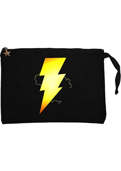 Shazam Logo Siyah Clutch Astarlı Cüzdan / El Çantası