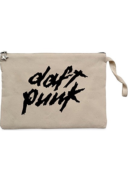 Daft Punk Logo Classic 2 Krem Clutch Astarlı Cüzdan / El Çantası